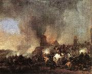 WOUWERMAN, Philips Cavalry Battle in front of a Burning Mill tfur Spain oil painting artist